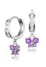delightful sterling silver purple cubic zirconia butterfly baby birthstone earrings